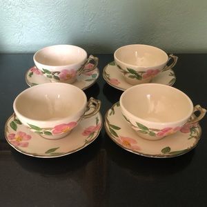 Vintage Franciscan Desert Rose Fine China 4 Cups & Saucers Pink Roses